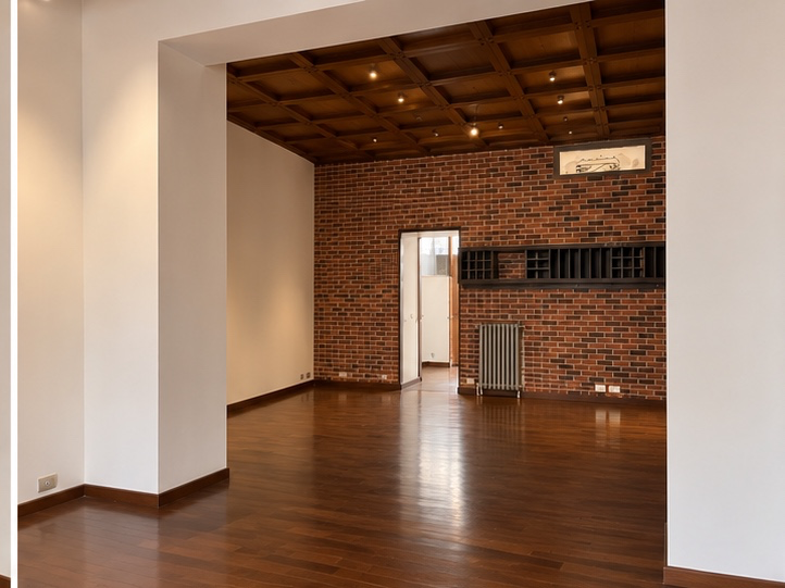 Ampio ambiente commerciale con parquet scuro lucidato